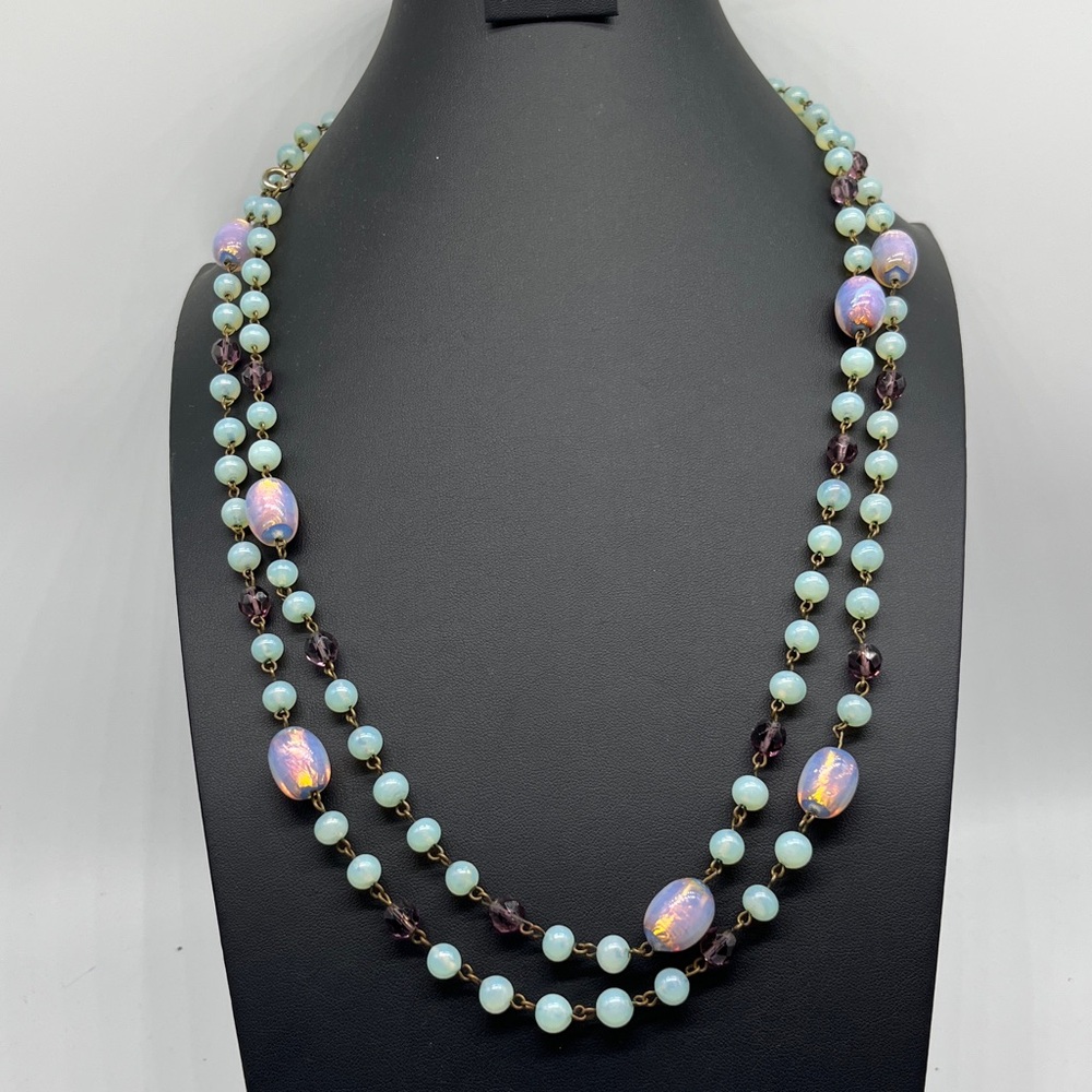 Vintage Art Deco Glass Bead Necklace Flapper Length 60 inches Gorgeous Beads!